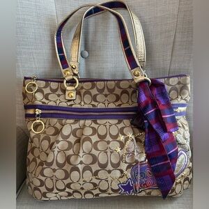 Coach Brown Tote Bag with Purple and Gold Accents